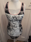 Jane Norman 10 Pink With Print Front Sleeveless Tank Vest Top