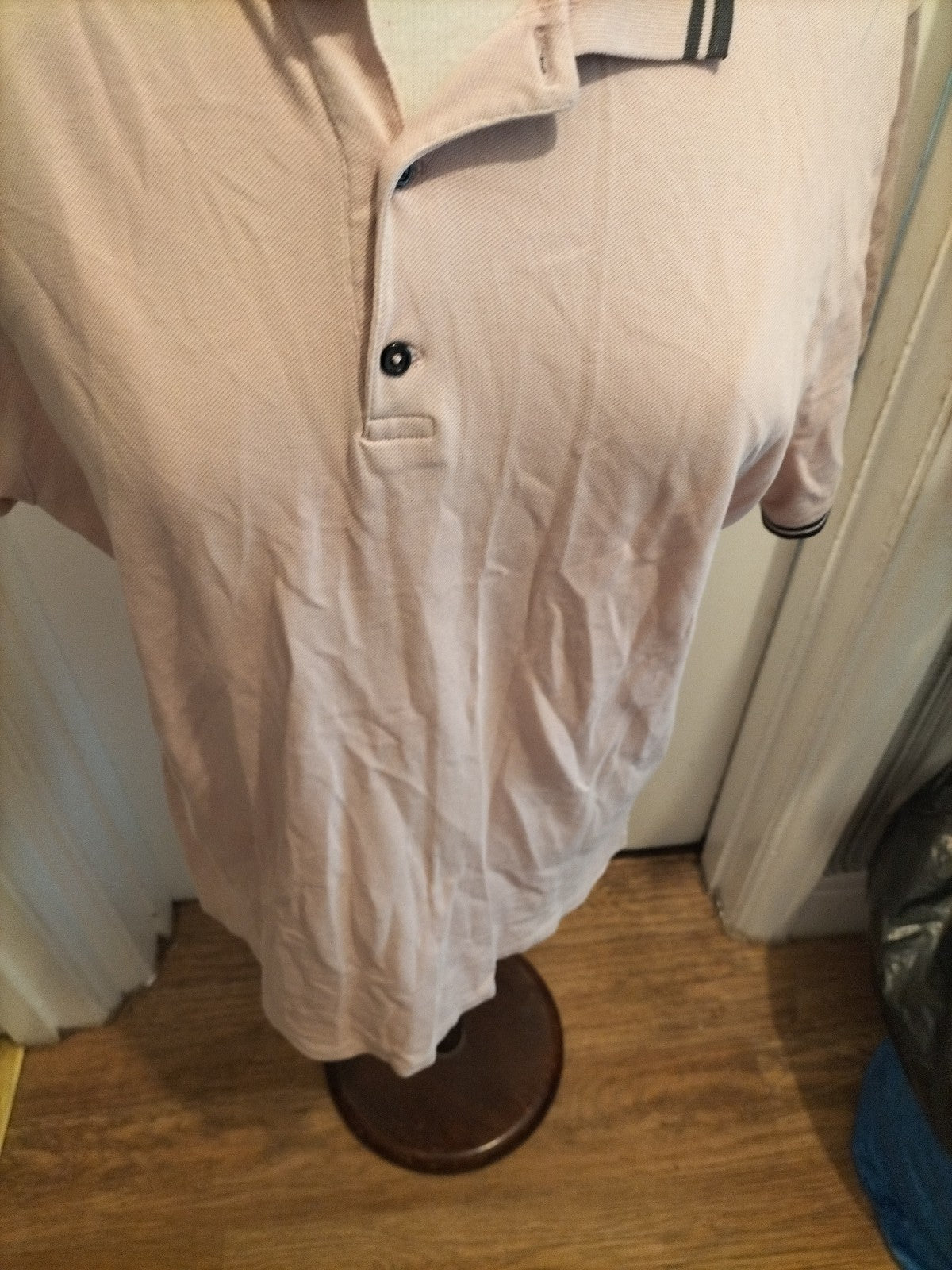 Mens Next Size Large Regular Fit Pale Pink Navy Trim Polo