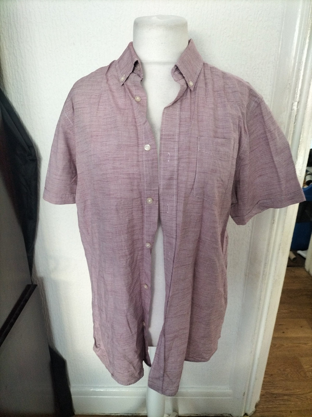 Mens Maine New England Size Large Purple/White Fleck Short Sleeved Shirt