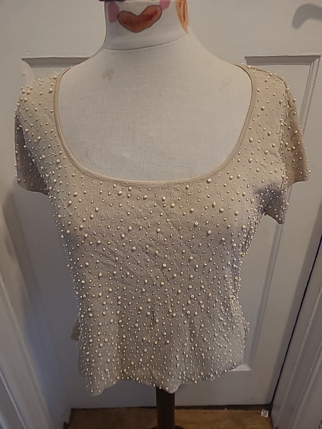 Ladies Alex&Co Size 16 Beige Bobble Detail Short Sleeved Heavy Blouse