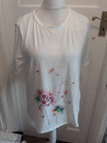 XL White With Colourful Flowers Short Sleeve T-shirt Ladies