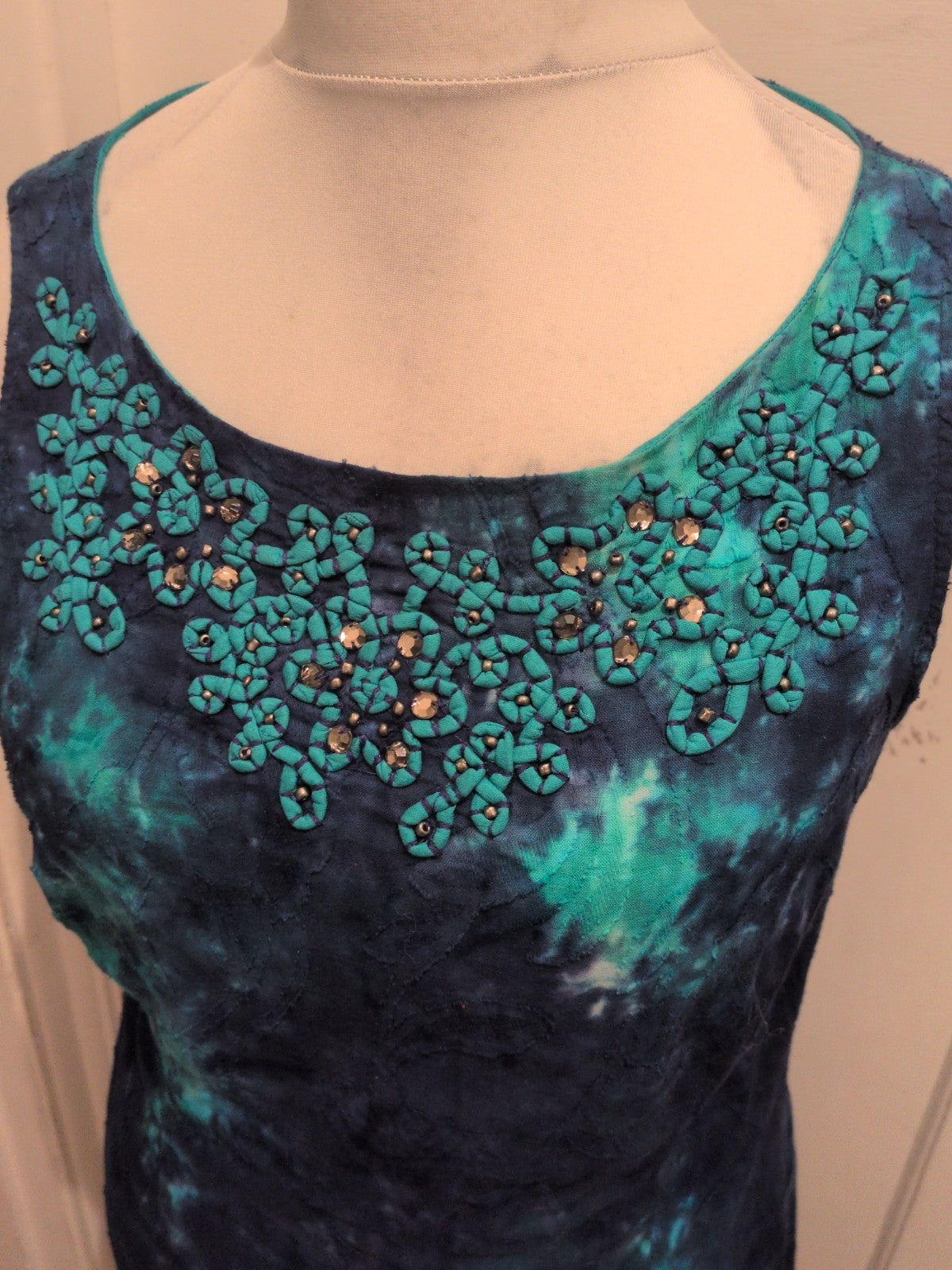 Ladies Roman Size 14 Turquoise And Blue Sleeveless Long Length Dress