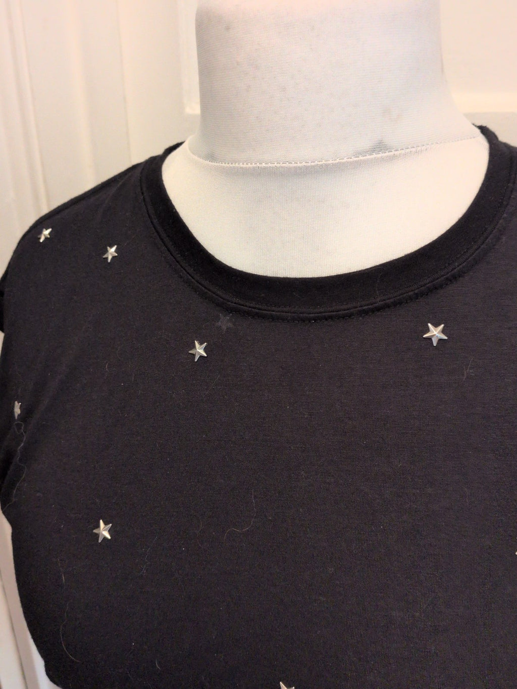 Primark 10 Black With Silver Stars Short Sleeve Blouse T-shirt