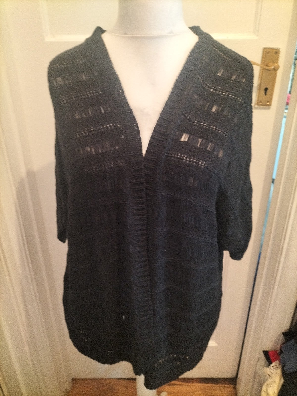 Ladies Peacocks Medium Black Cardigan Short Sleeved