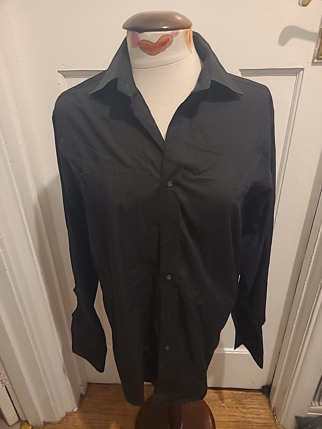 Mens Rochas Size 15R Black Cotton Rich Long Sleeved Shirt