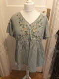 Ladies Shein Size XL Greyish Green Floral Short Sleeved V Neck Dress