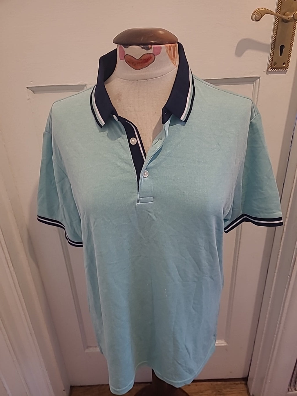 Mens M&S Size Medium Regular Fit Mint Coloured Short Sleeved Polo