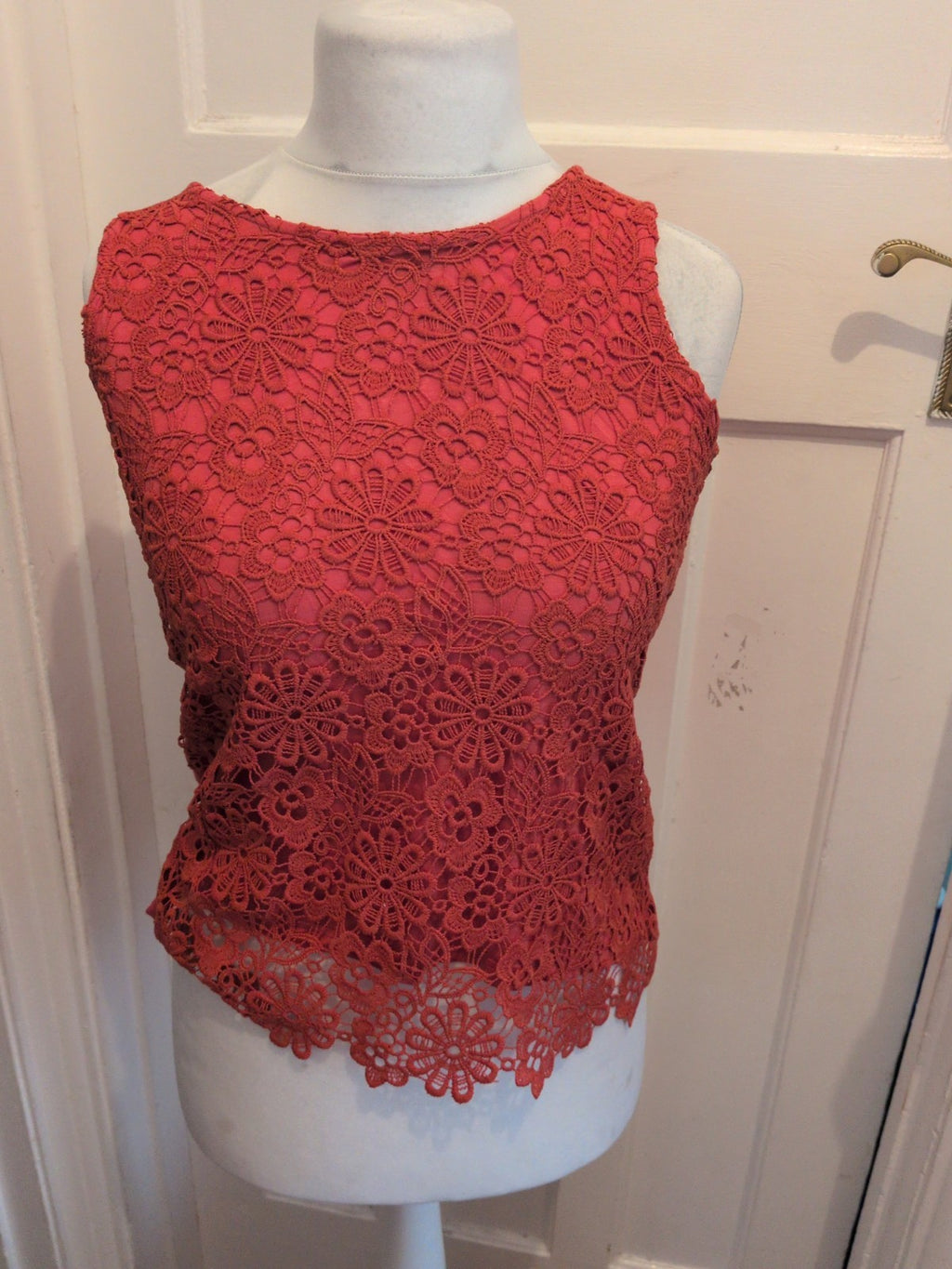 Dorothy Perkins 10 Orange Lace Floral Sleeveless Top