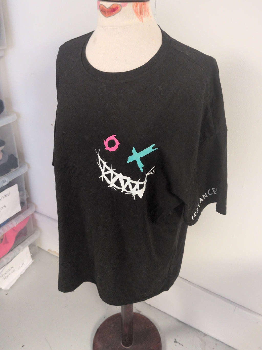 Shein XL Black Short Sleeve Print T-shirt