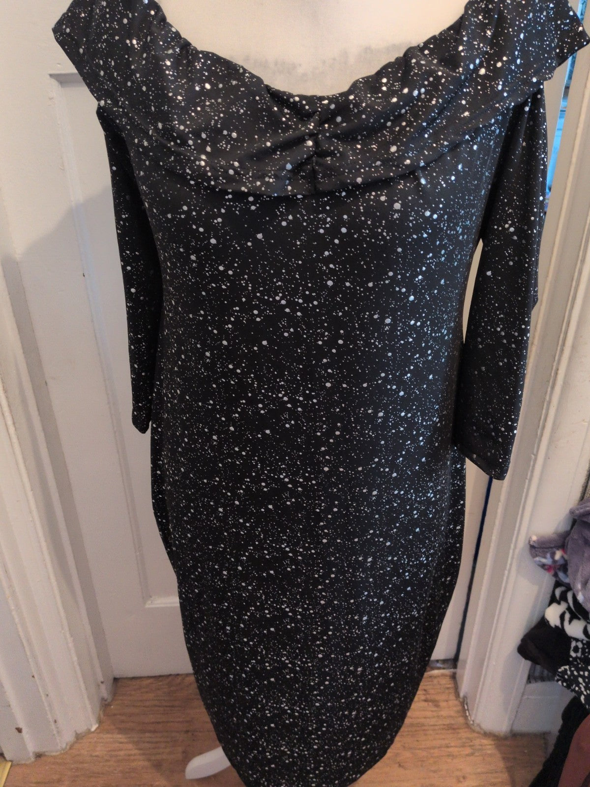 Ladies Shein XL Curve Silver And Black Speckle Long Sleeve Dress