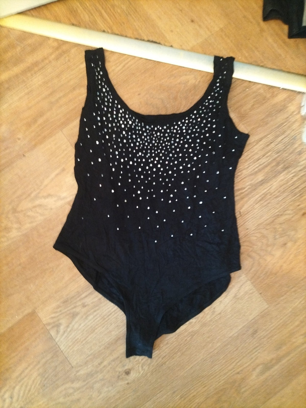 Lipsy 16 Black And Diamonte Sleeveless Bodysuit