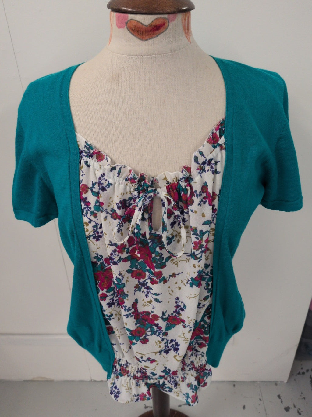 Next 16 Turquoise With Floral Short Sleeve Blouse