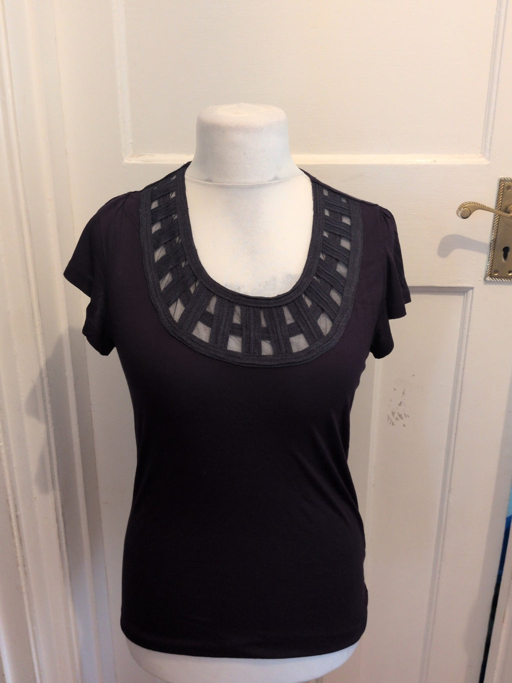 Per Una 14 Black Round Neck Short Sleeve Blouse