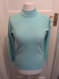 Ladies Bm Size Small Aqua Blue Long Sleeved High Neck Jumper