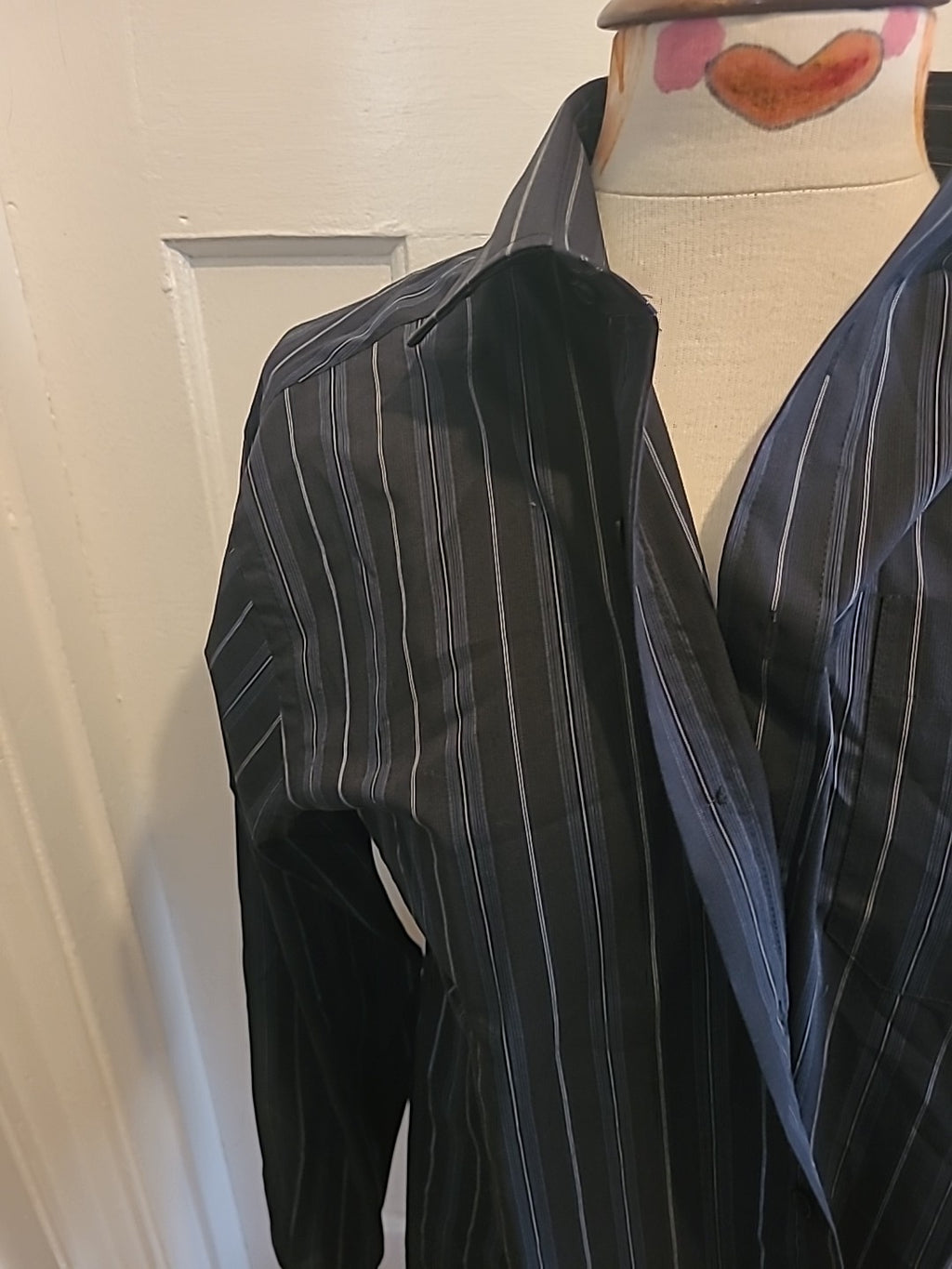 Mens Thomas Nash Size 15" Navy Striped Long Sleeved Shirt