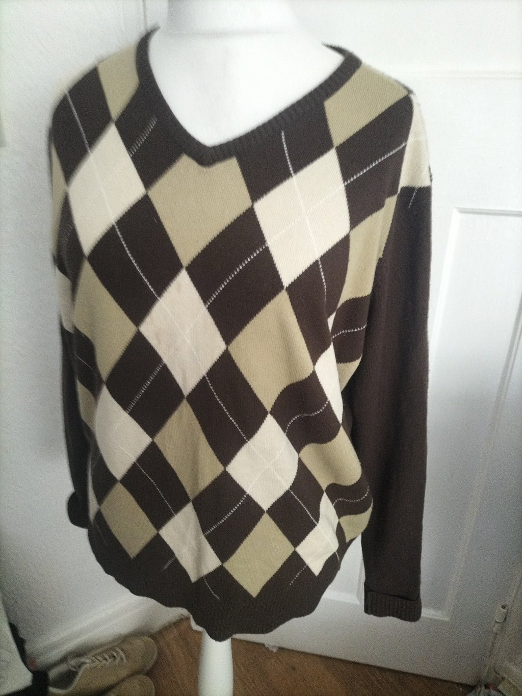 Mens Head Size Large Brown Patterned Jumper Pullover