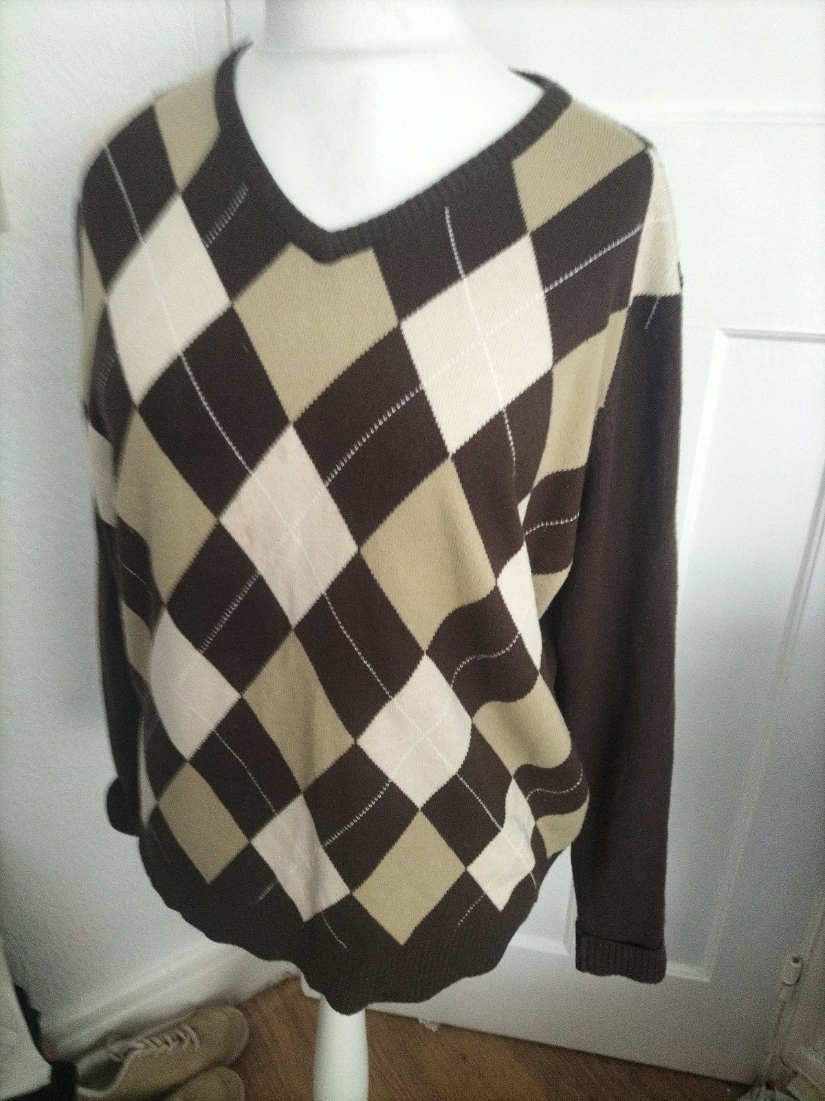 Mens Head Size Large Brown Patterned Jumper Pullover