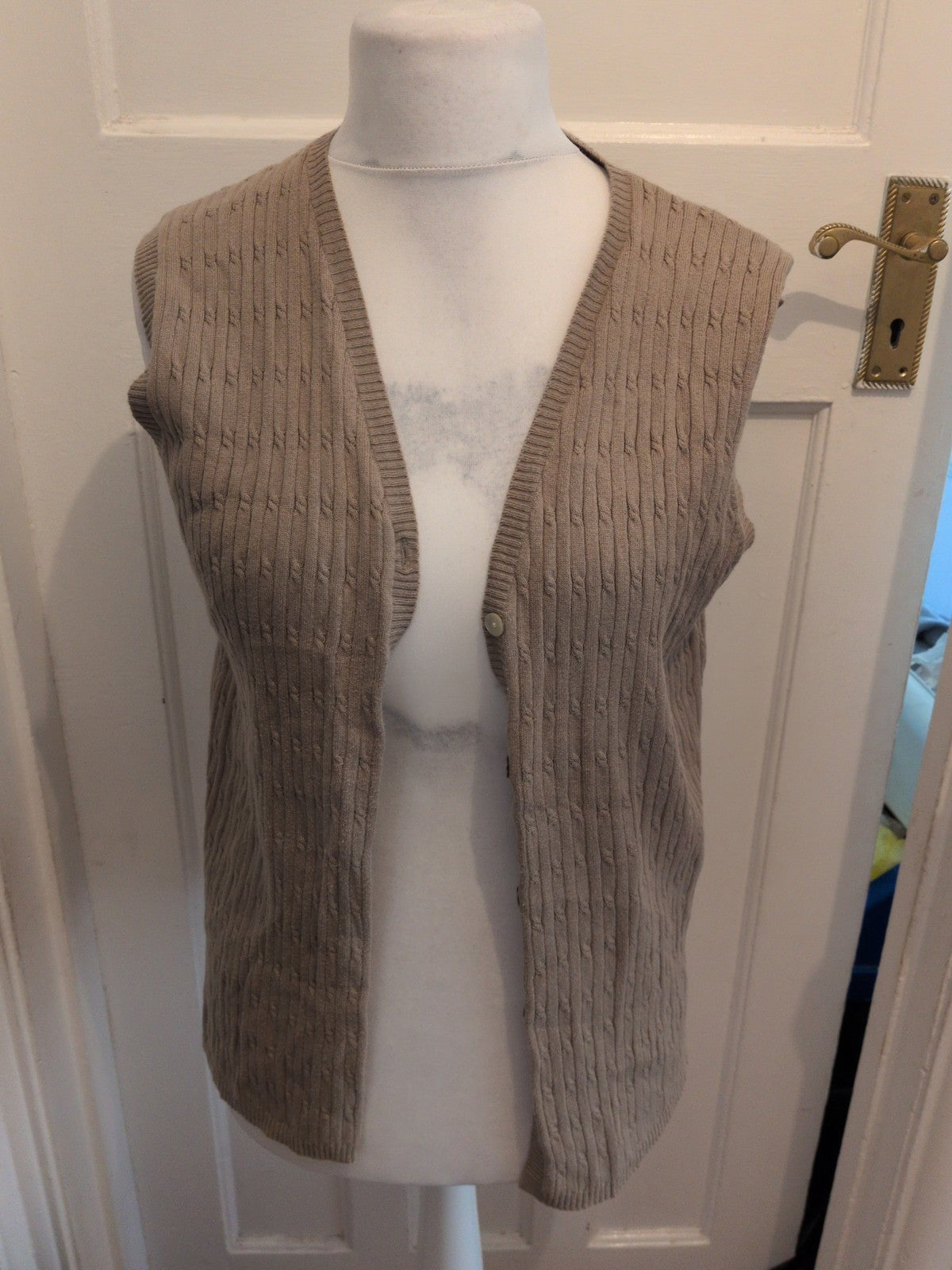 Cotswold Collection Large Pale Khaki Sleeveless Cardigan