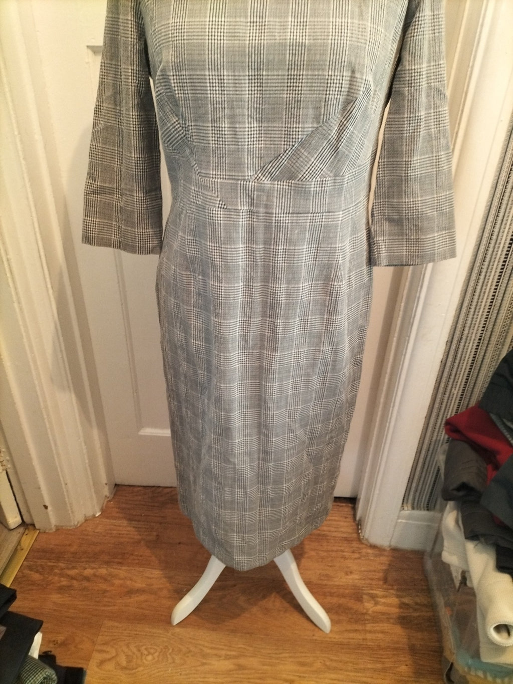Ladies M&S Collection Size 14 Black White Check Lined Dress Half Sleeve