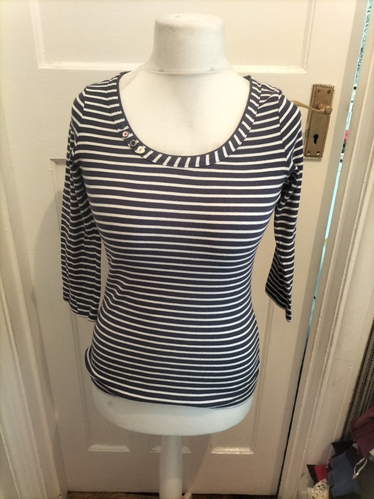Medium Navy And White Striped Long Sleeved Blouse