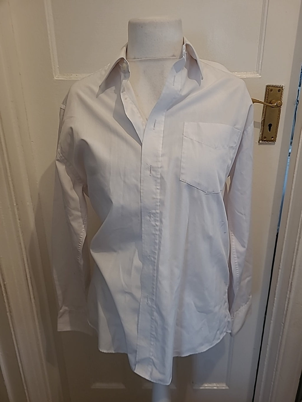 Mens Marks And Spencer Size 15.5" White Long Sleeved Shirt Easycare Tailoring