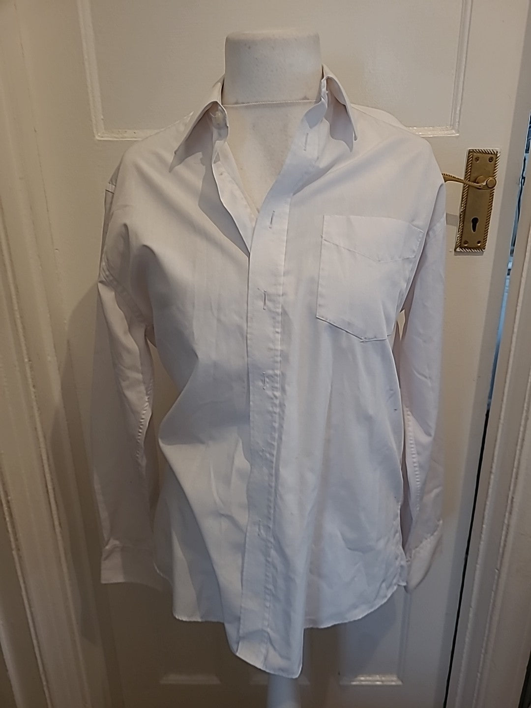Mens Marks And Spencer Size 15.5" White Long Sleeved Shirt Easycare Tailoring