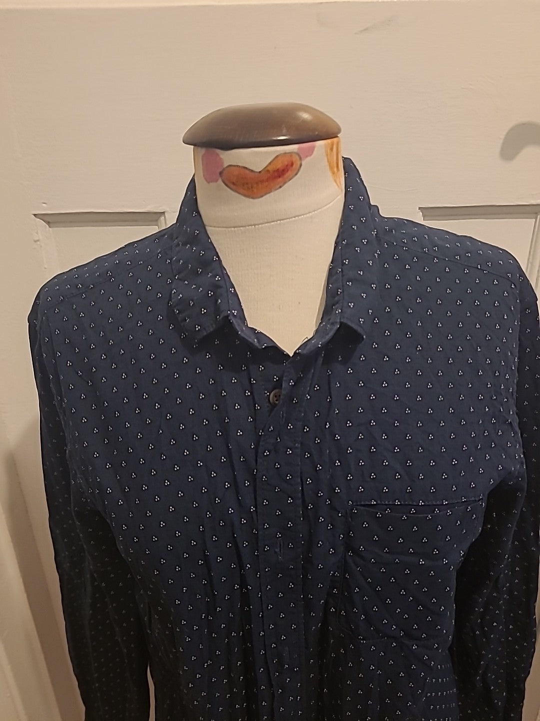 Mens Jules Size XL Navy White Slim Fit Long Sleeved Shirt