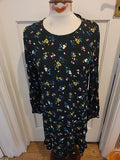 Ladies Marks And Spencer Size 12 Black Floral Long Sleeved Midi Dress