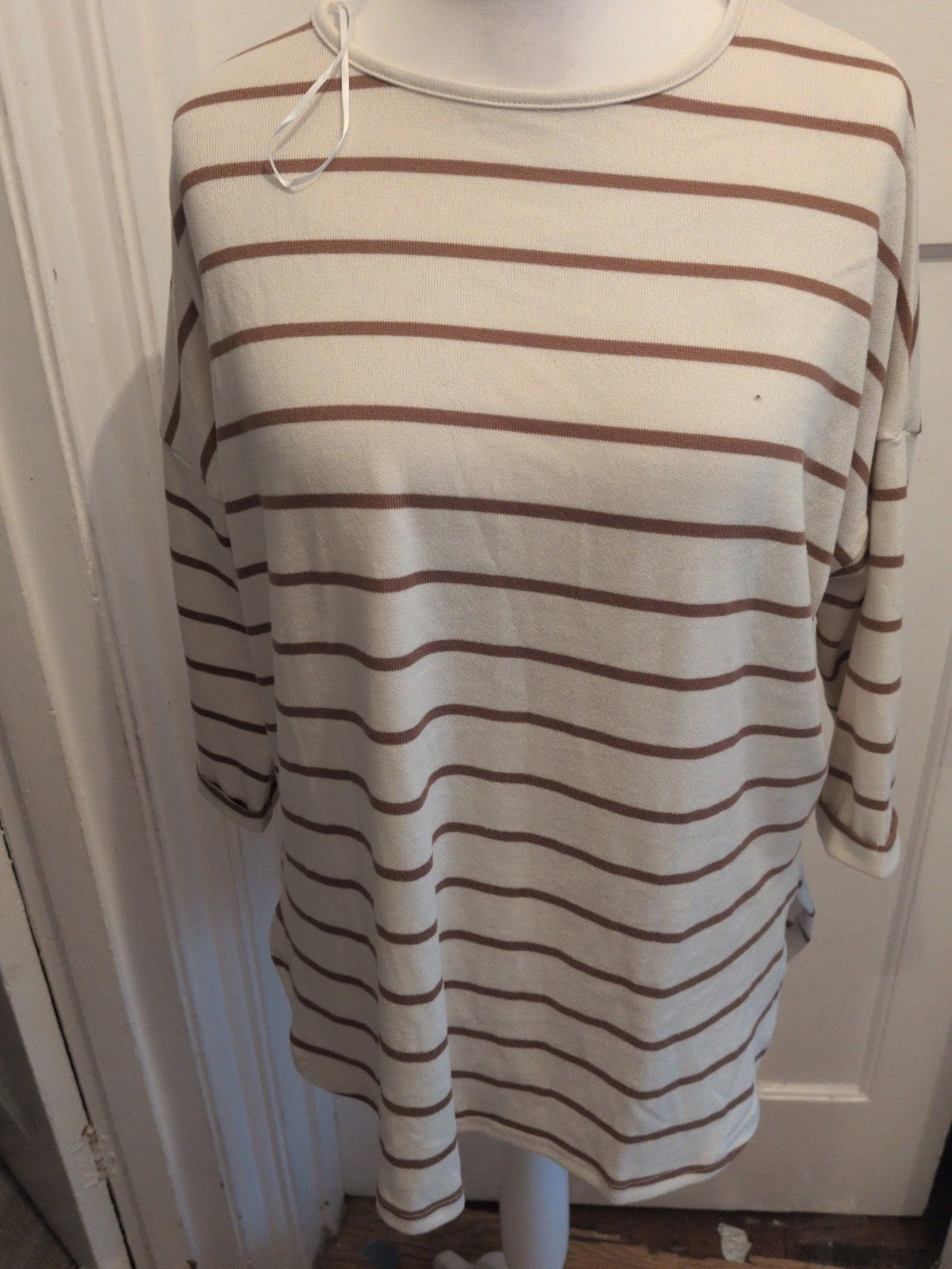 New Look Medium Beige And Brown Stripe Short Sleeve Jumper Oversize