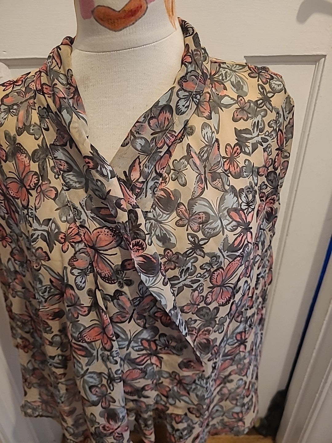 Ladies Apricot Size Small Multi Floral Semi See Through Cardigan