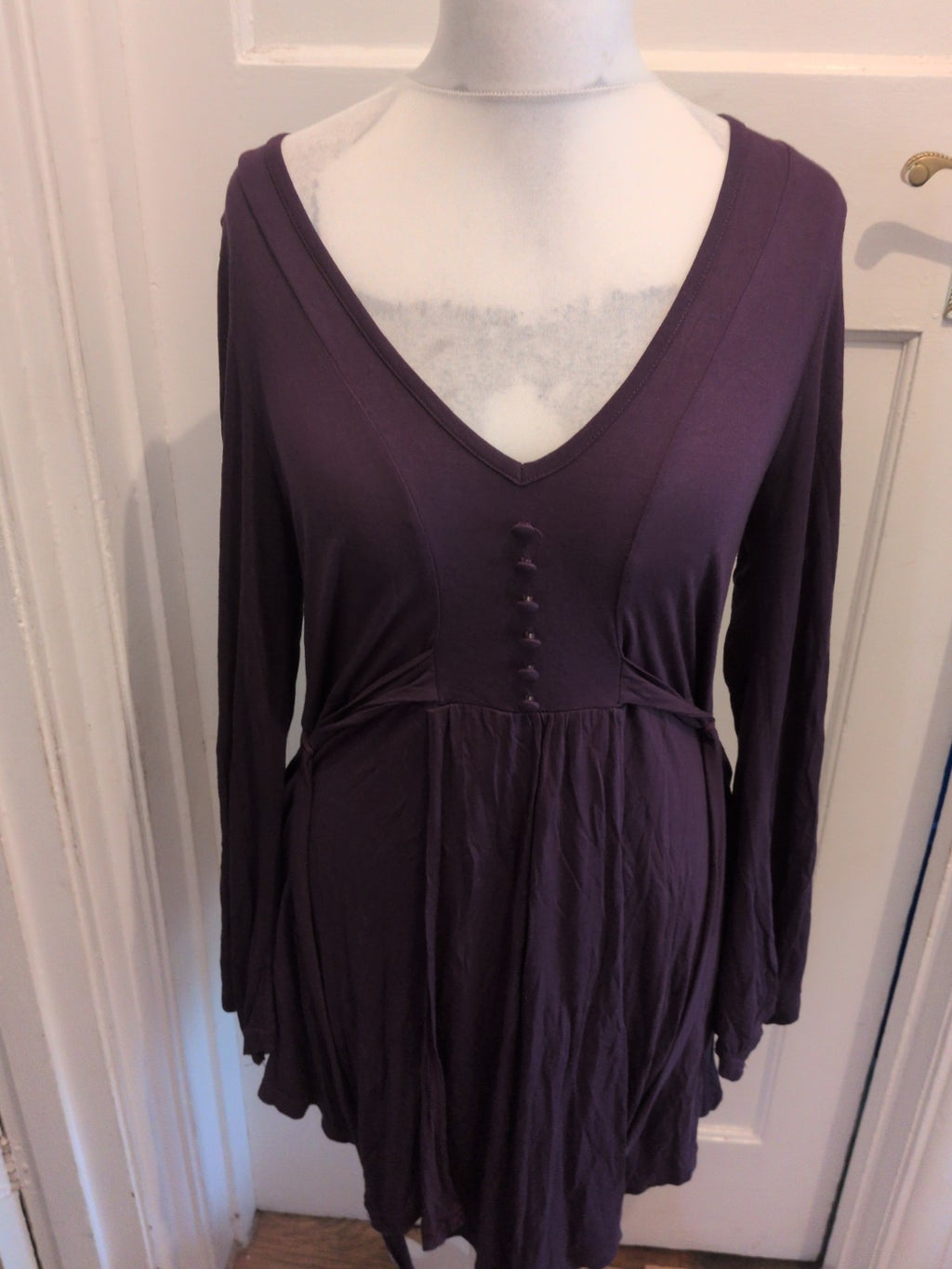 Evan 16 Deep Purple Long Sleeve V Neck Blouse