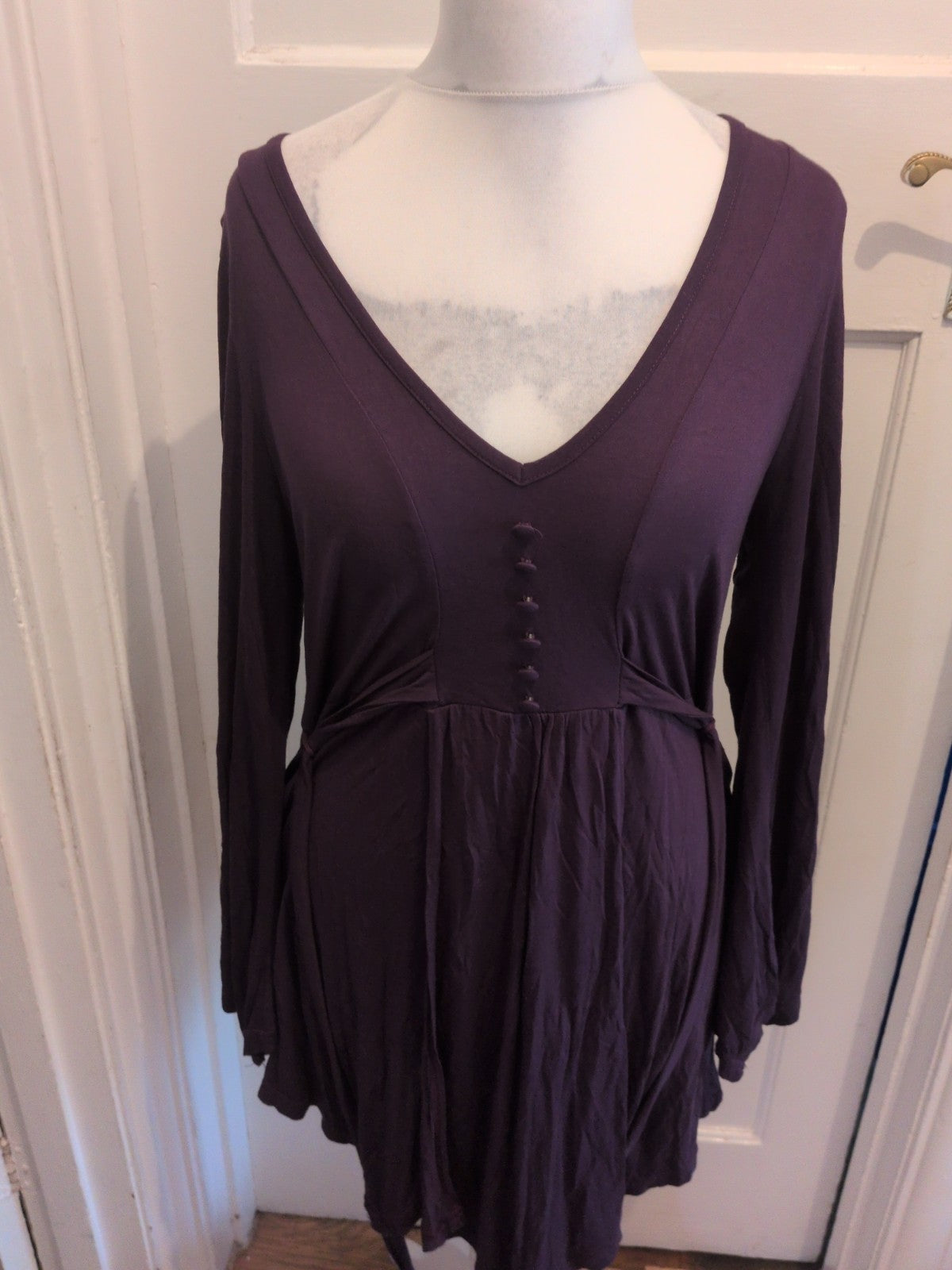 Evan 16 Deep Purple Long Sleeve V Neck Blouse