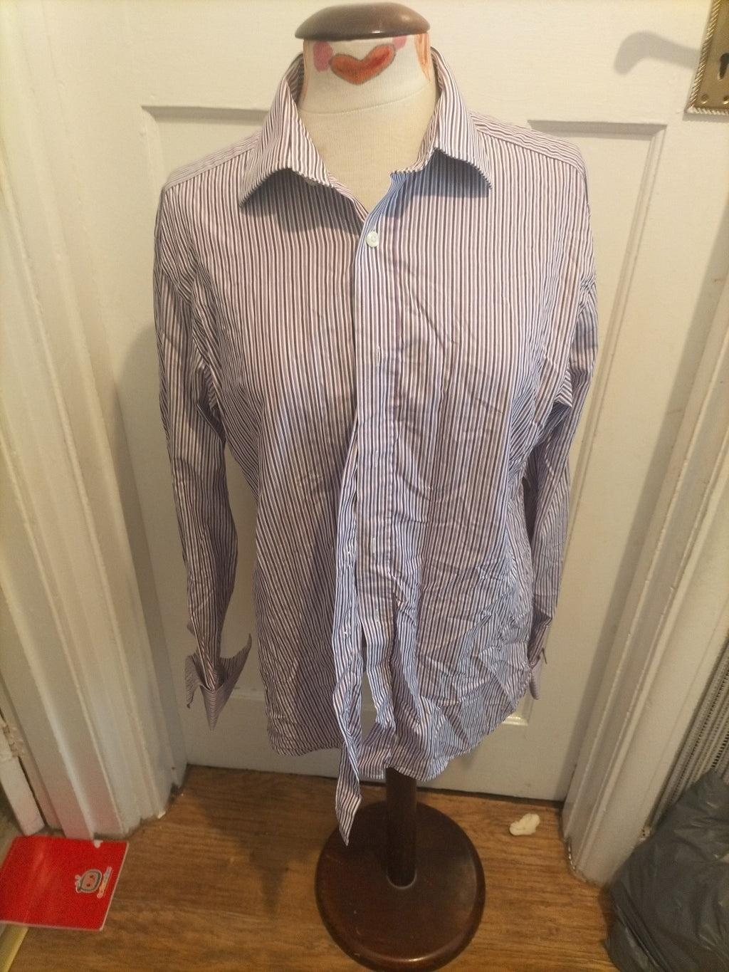 Mens Moss Bro Size 15.5" Regular Fit Purple Striped Long Sleeved Shirt