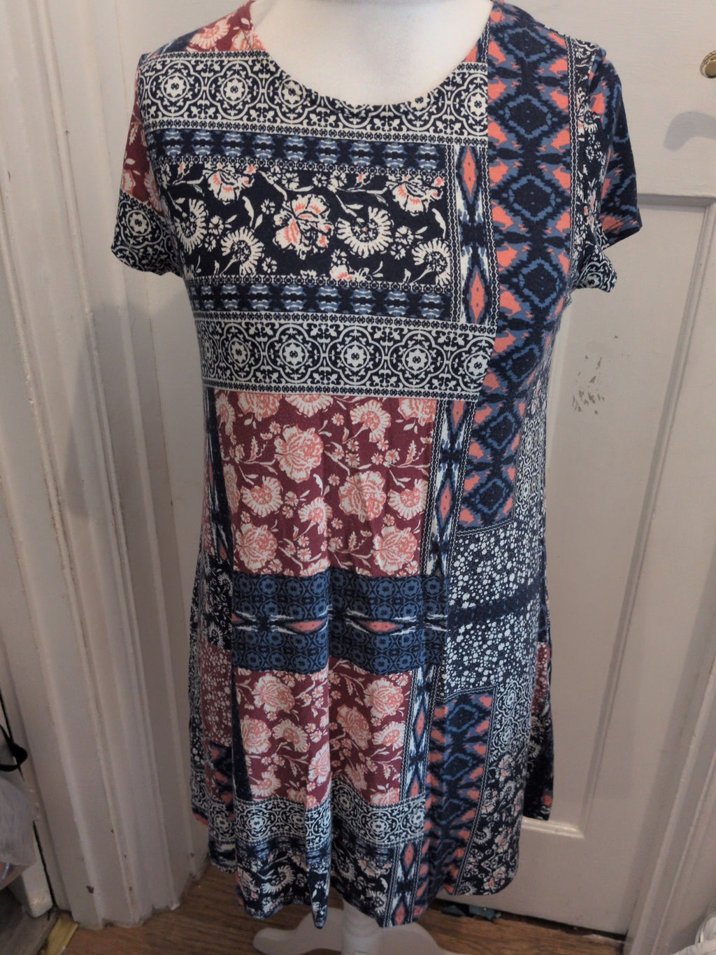 Tu 10 Multicoloured Aztec Pattern Short Cap Sleeve Dress Knee-Midi