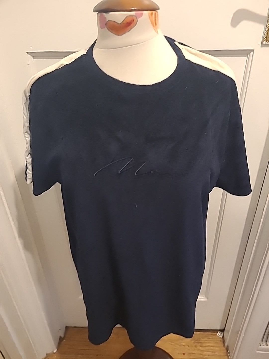 Mens Boohoo Size Large Navy And Cream Short Sleeve Top