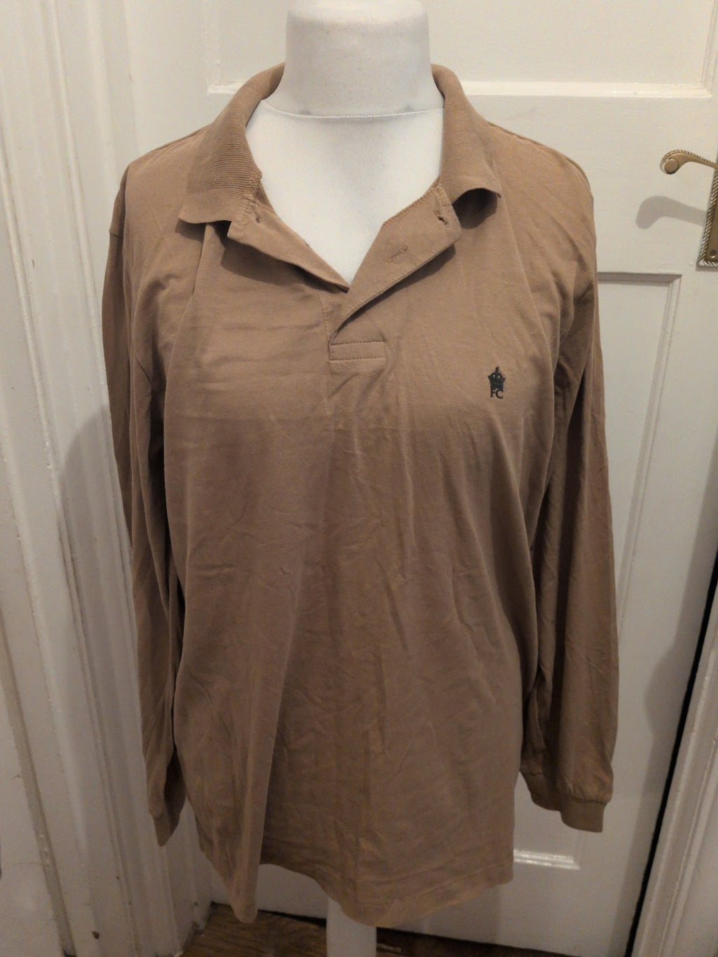 French Connection 2XL Brown Long Sleeve Polo Shirt