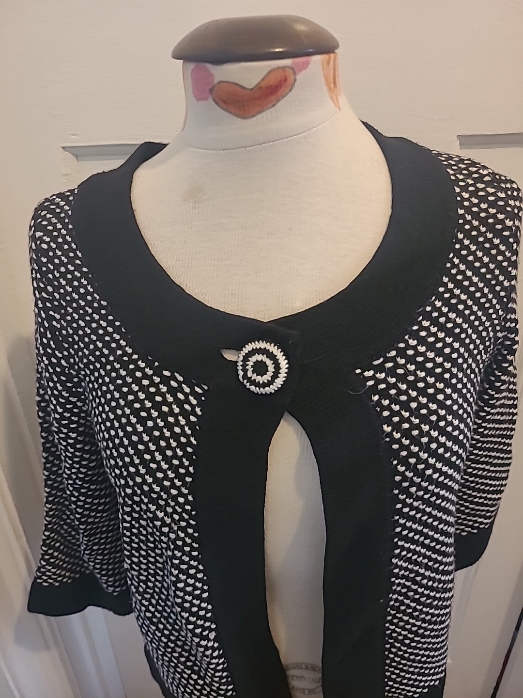 Ladies George Size 8 Black/White Half Sleeved Cardigan