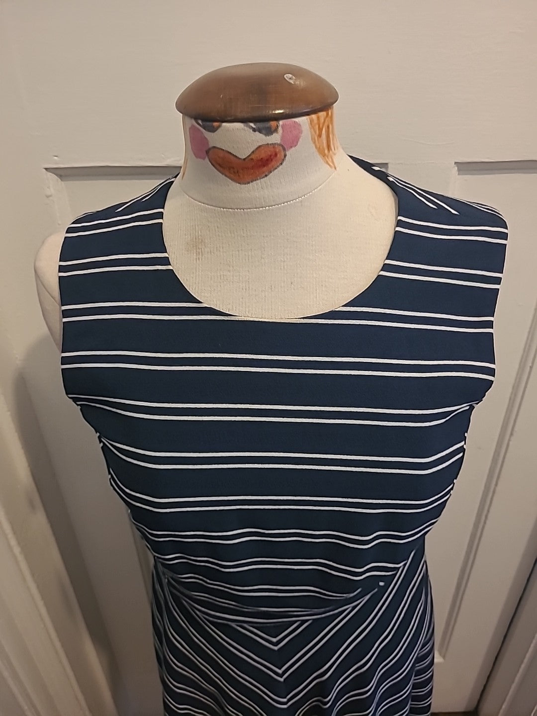 Ladies Debenhams Size 12 Navy And White Striped Sleeveless Dress
