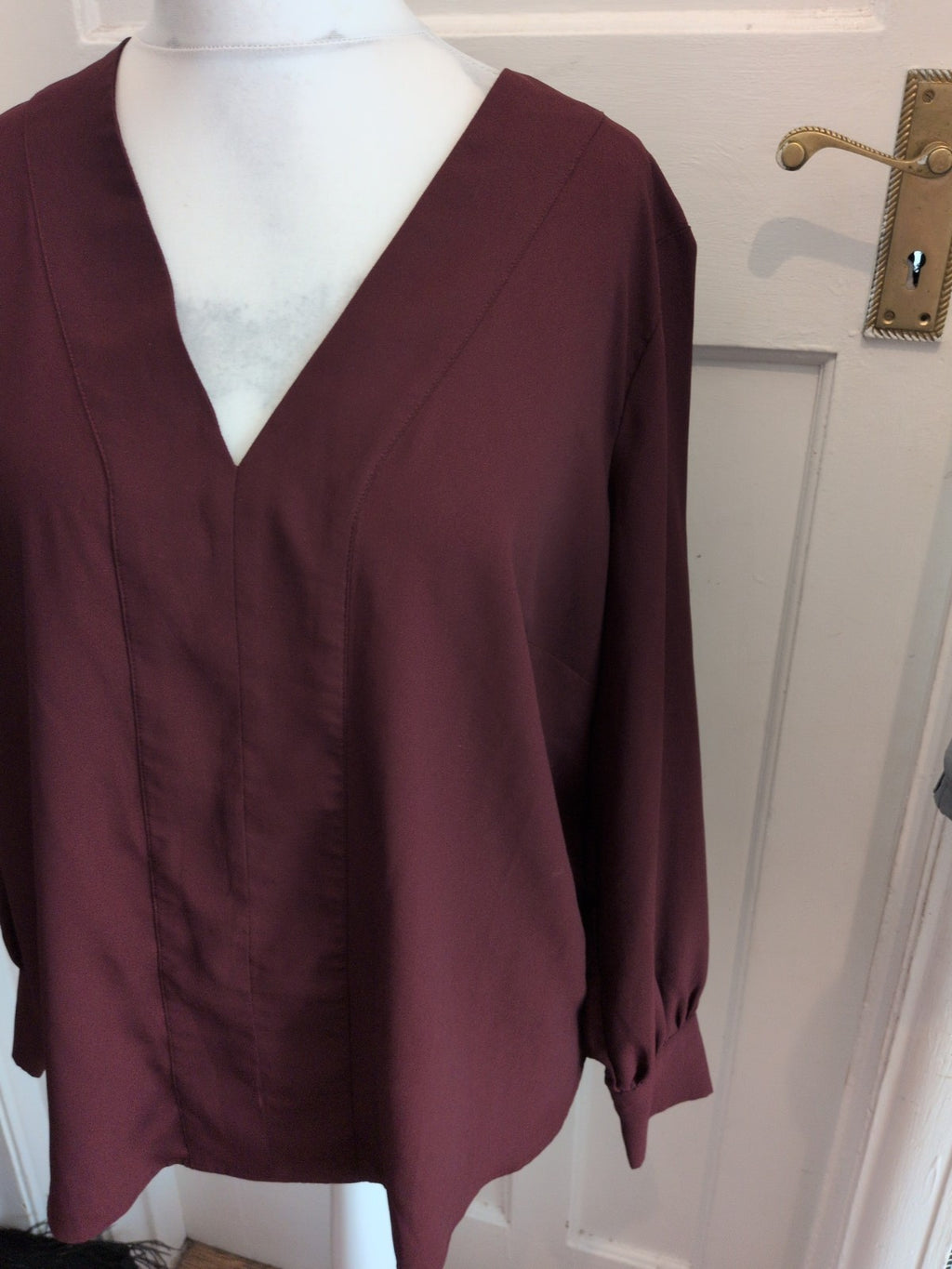 H&M XL Burgundy Long Sleeve V Neck Blouse