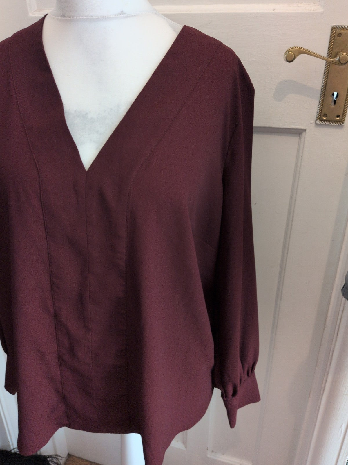 H&M XL Burgundy Long Sleeve V Neck Blouse