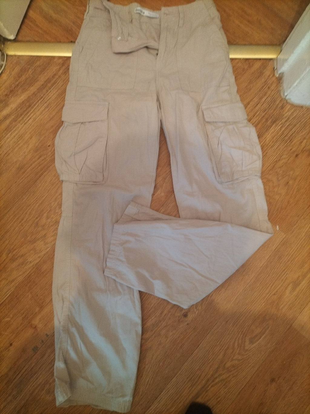 Ladies Bershka Size 8 Beige Cargo Straight Trousers