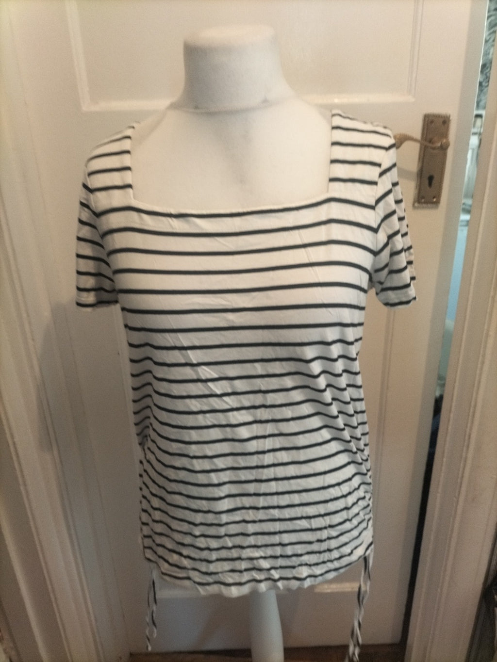 Next Size 16 White With Black Stripes Short Sleeve Blouse