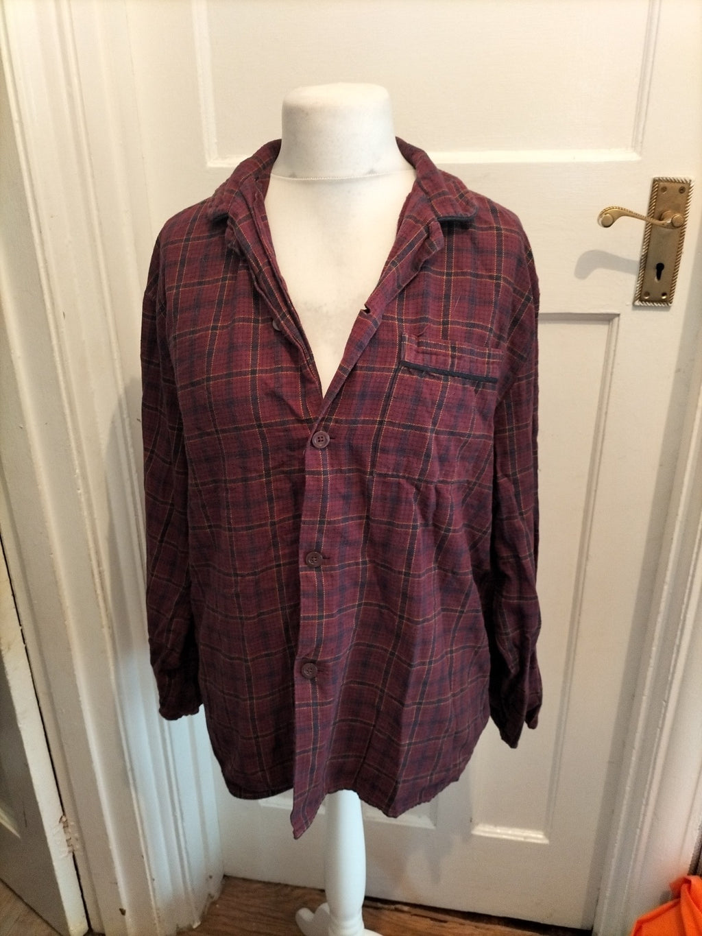 M&S Large Rust Mix Check Long Sleeve Pyjama Top