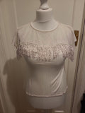 Ladies Primark Size 10 White Tassled Short Sleeved Tshirt