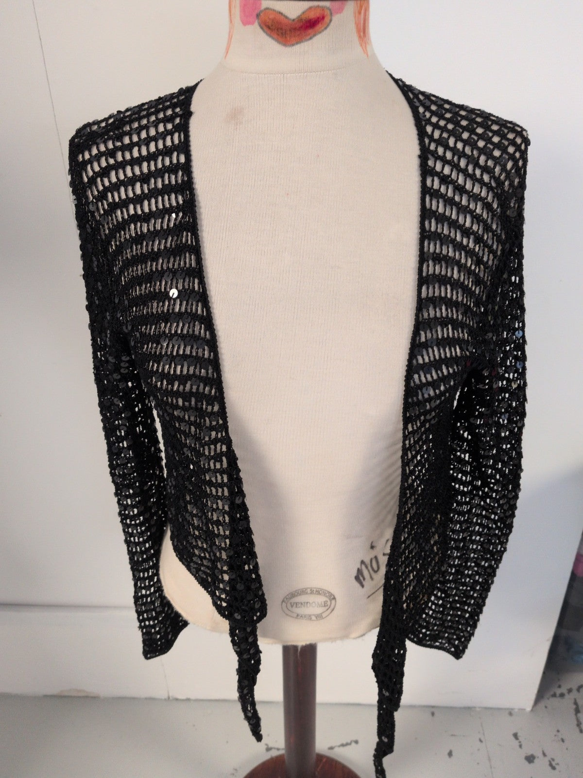 Sky Design Size 1 Black Lace Open Long Sleeve Blouse