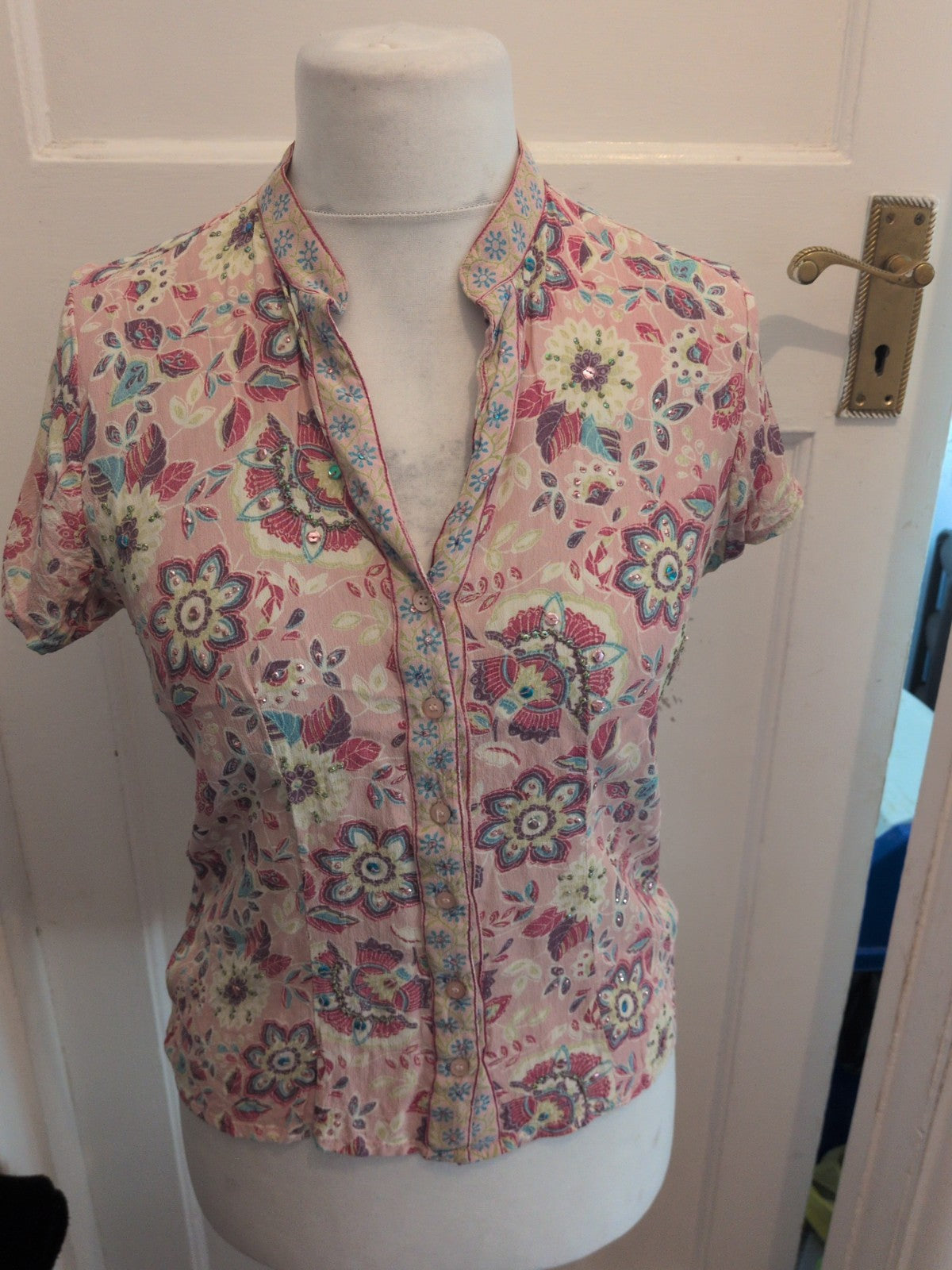 New Look 12 Pink Patterned Short Sleeve Blouse