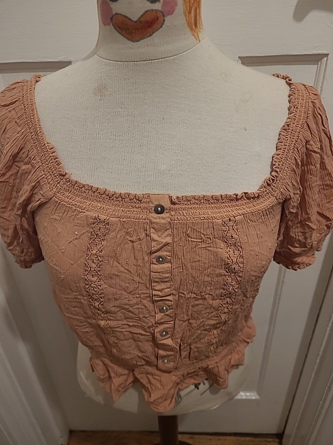 Ladies Primark Size 8 Nude Elasticated Short Sleeved Tshirt