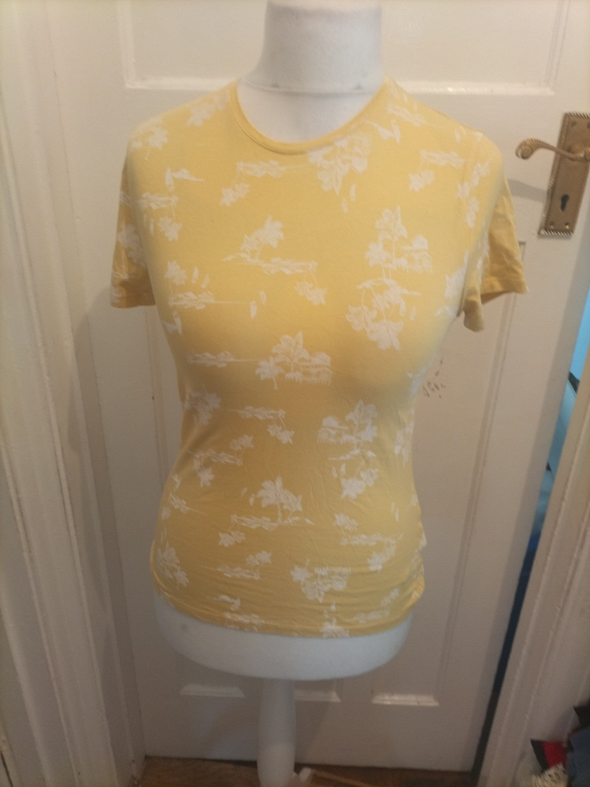 M&S Collection 12 Yellow And White Short Sleeved Blouse