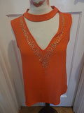 Ladies Star By Julien Mcdonald Size 10 Orange With Diamonte Sleeveless Blouse