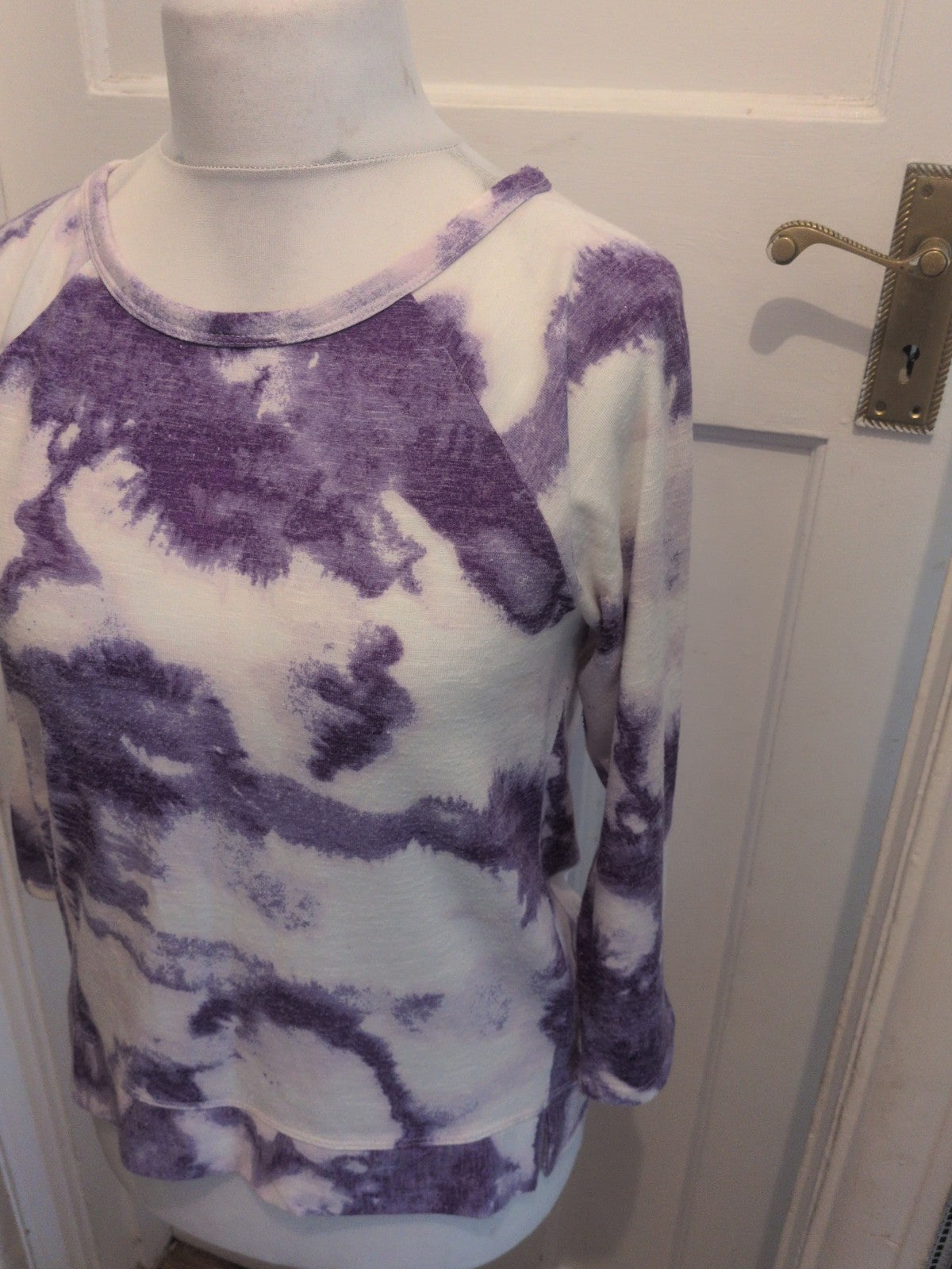 Ladies M&S 3/4 Sleeve Top Purple/Ivory  Free Delivery Size 12